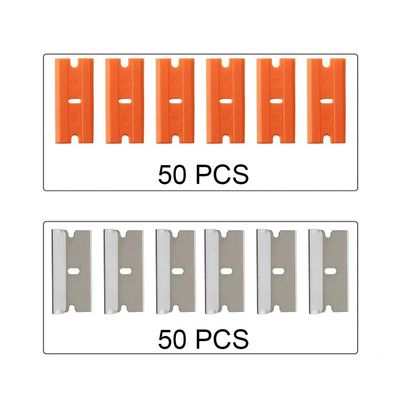 Dong Yong CNGZSY 100pcs Razor Blades Safety Scraper Glue Knife Glass Cleaner Replacement Carbon Steel Blade Ceramic Car Labels Remover E13 (50 pcs plastic50 Metal)