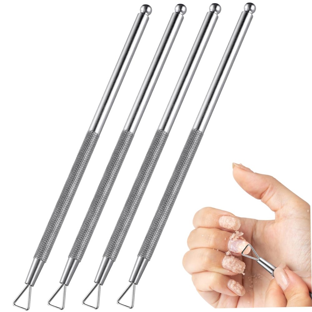 Kichvoe 4pcs Stainless Steel Cuticle Pusher Triangle Nail Art Scraper Gel Remover Tool for Manicure and Pedicure and Ergonomic Design Elegant Silver Finish
