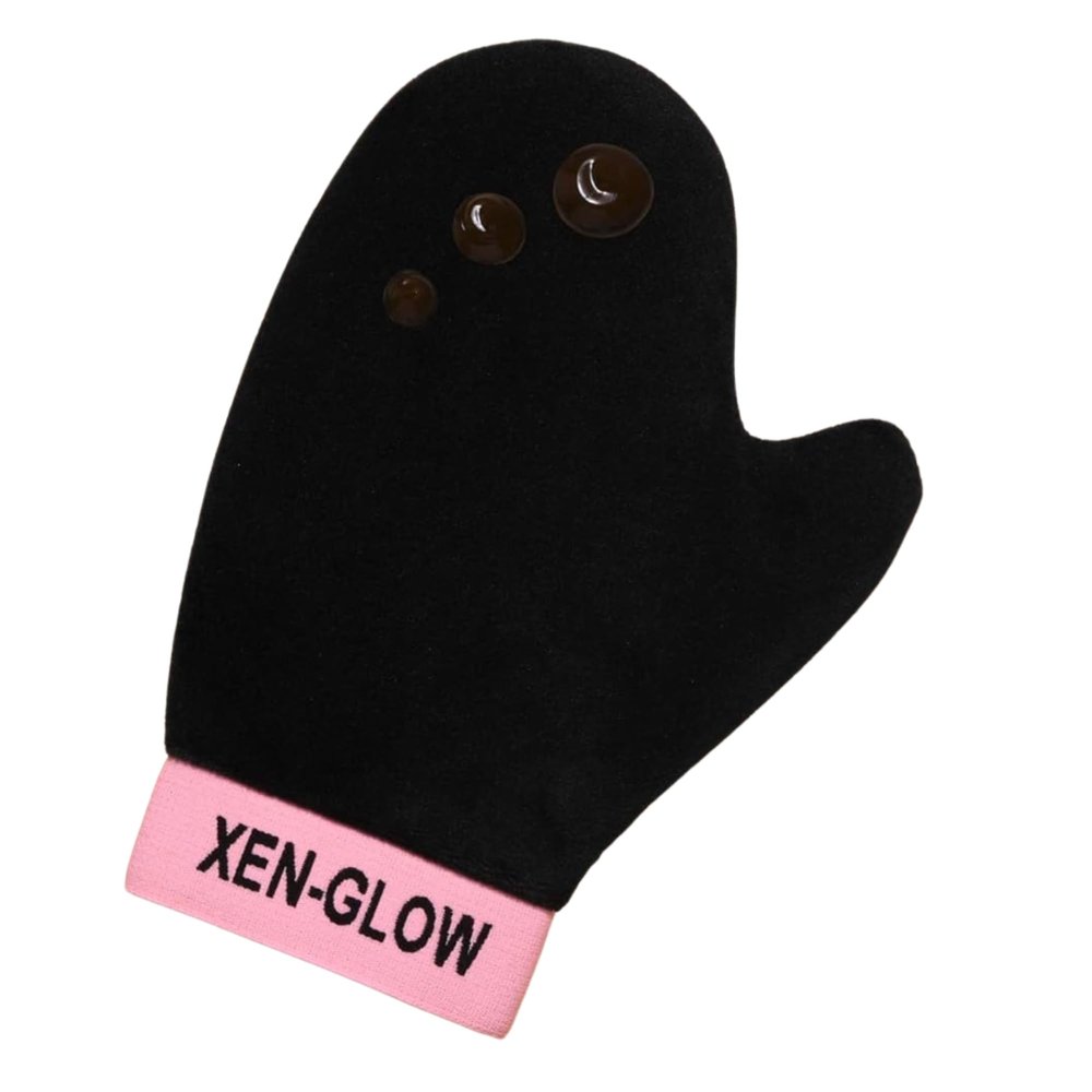 XEN-GLOW Self Tanning Mitt Applicator with Elastic Wrist for Face and Body - Ultra Soft Velvet Self Tanner Mitt Glove with Thumb for Streak Free & Even Coverage - Waterproof Tanning Glove - Black