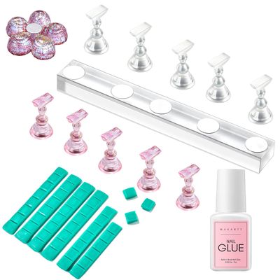 Makartt Acrylic Nail Stand Nail Practice Stand Magnetic Nail Tips Practice Bundle Super Strong Nail Glue for Press On Nails with Brush 7ML