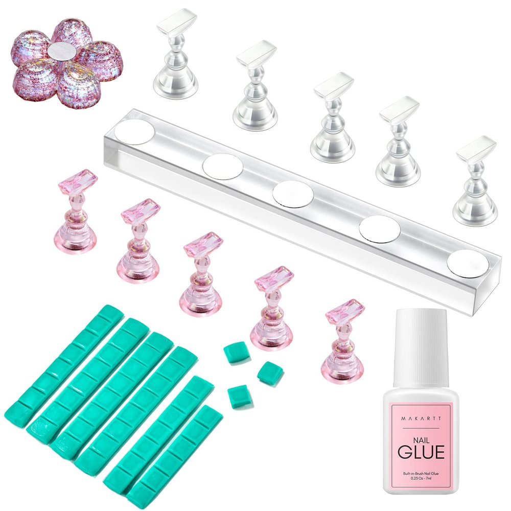 Makartt Acrylic Nail Stand Nail Practice Stand Magnetic Nail Tips Practice Bundle Super Strong Nail Glue for Press On Nails with Brush 7ML