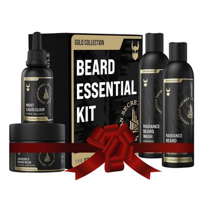 The Beard Struggle Mens Beard Grooming Kit Includes Balm, Oil, Wash & Conditioner Gold Collection, Asgardian Secret (8.11 fl oz)
