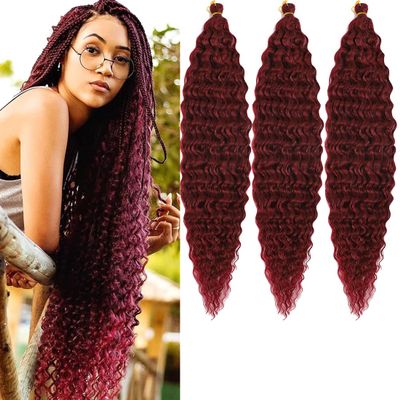 18 inch Ocean Wave Crochet Hair Deep Twist Crochet Hair Extensions Curly Braiding Hair 3 packs Long Wavy Braids For Women Synthetic Crochet Braid Hair (18 inch, Burgundy)