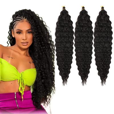 18 inch Ocean Wave Crochet Hair Deep Twist Crochet Hair Extensions Curly Braiding Hair 3 packs Long Wavy Braids For Women Synthetic Crochet Braid Hair (18 inch, Natural Black)