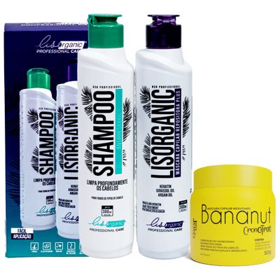 TROIA COSMTICOS I Kit Lisorganic Innovative Keratin Treatment 2x 10.14 I Perfect Hair Straightener II Reduces Volume I Suitable for All Hair Types I 3 Items (Lisorganic + Hydration Bananut)