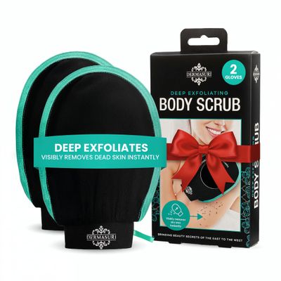 Dermasuri - Deep Exfoliating Glove - Polishing Mitt Body Scrubber - Korean Skin Cleaner Exfoliator - Dead Skin Buffing Treatment - Gifts for Women & Men - Keratosis Pilaris Scrub Remover - (2 Pack)