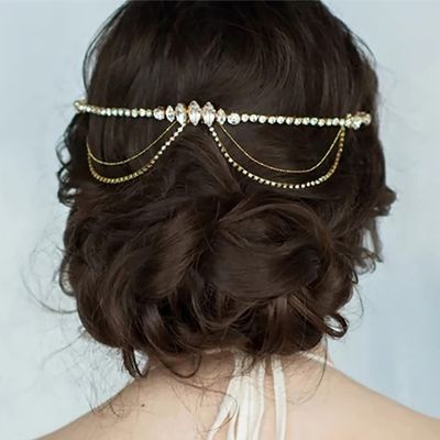 Fdesigner Wedding Hair Comb Crystal Bride Headpiece Gold Bridal Hair Chain Jewelry Charm Women Hair Accessories for Party Prom Festival (Silver)