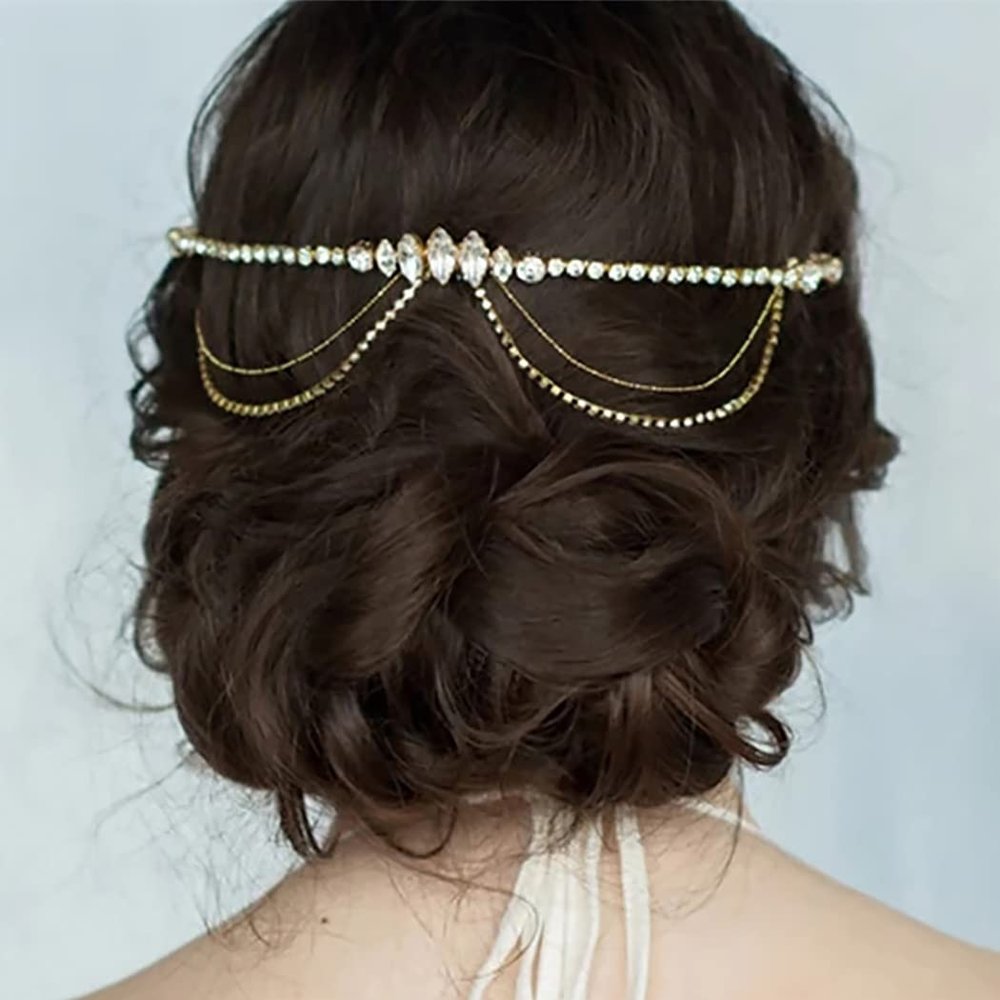 Fdesigner Wedding Hair Comb Crystal Bride Headpiece Gold Bridal Hair Chain Jewelry Charm Women Hair Accessories for Party Prom Festival (Silver)