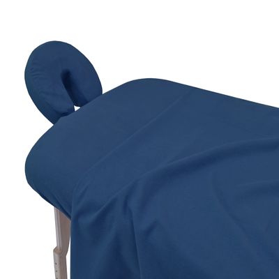 Body Works Linen Premium Pakistani 100% Natural Cotton Flannel Massage Table Sheets Universal Size 3 Piece Set Flat Sheet, Fitted Sheet, Face Cover (Blue)