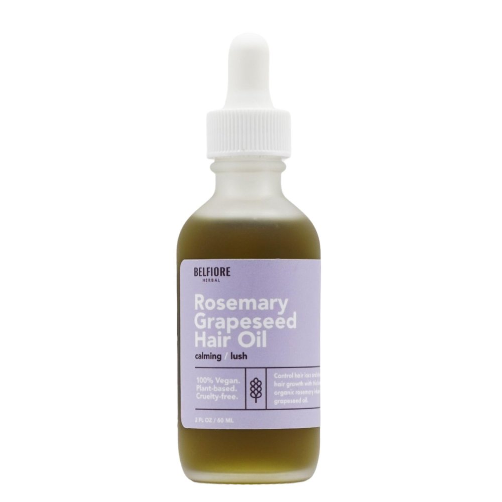 Belfiore Herbal Organic Rosemary Grapeseed Oil, 100% Natural Hair Growth, Vitamins & Essential Oils Protects Strengthens, Cruelty-Free, 2oz