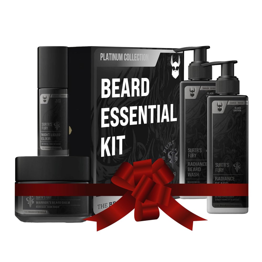 The Beard Growth Kit - Essential Grooming Set with Balm, Oil, Wash & Conditioner for Men - Surtr's Fury Platinum Collection