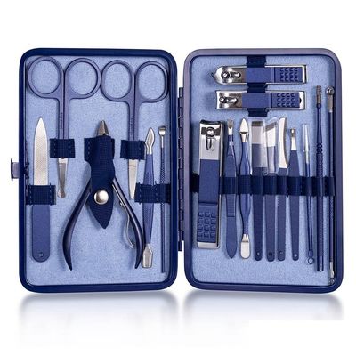 TONECY Multifunction Nail Clipper Set Pedicure Cutter Nail File Scissors Kit with Travel Case Stainless Steel Blue Manicure Set Tools (Color : 18pcs-Blue)
