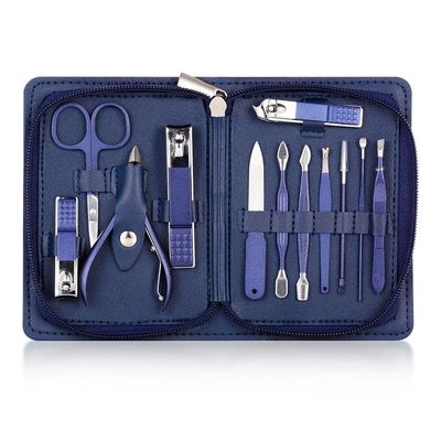 TONECY Multifunction Nail Clipper Set Pedicure Cutter Nail File Scissors Kit with Travel Case Stainless Steel Blue Manicure Set Tools (Color : 12pcs-Blue)