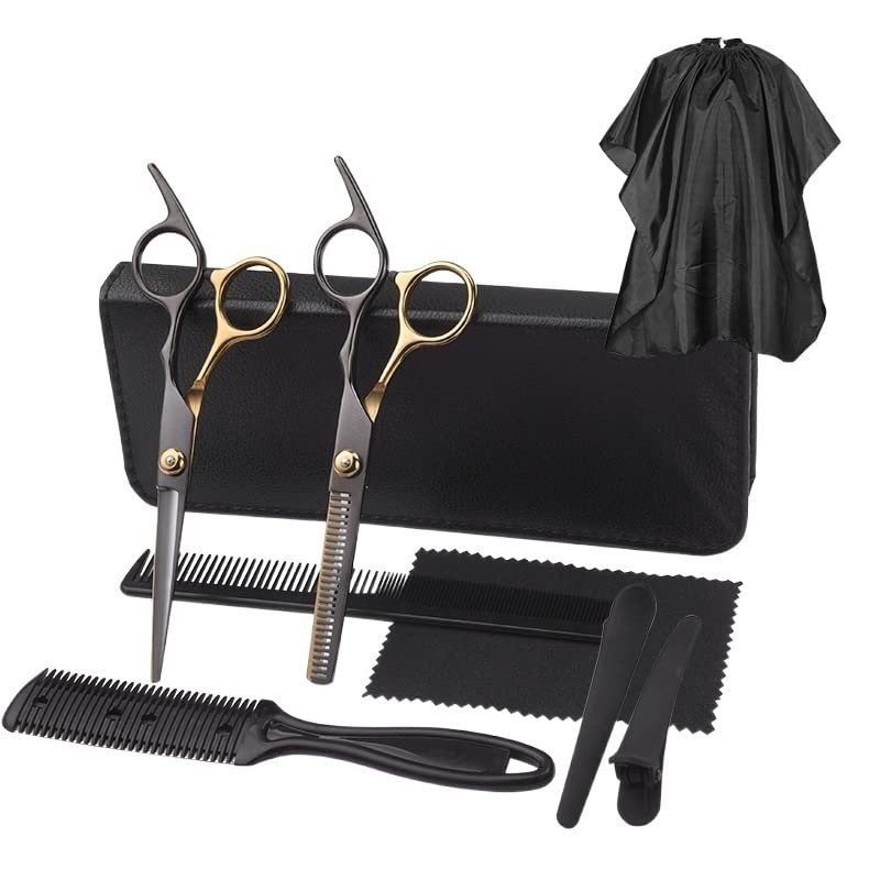 GANYUU Hair Scissor Hairdressing Cutting Thinning Barber Scissor Set Hair Cutting Salon Hair Shears Home Use for Man Woman (Color : 6.0 9set hj)