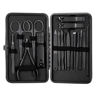 MAALYA 7/10/16/18 Pcs Manicure Cutters Nail Clipper Set Household Stainless Steel Ear Spoon Nail Clippers Pedicure Nail Scissors Tool (Color : 18pcs Black)