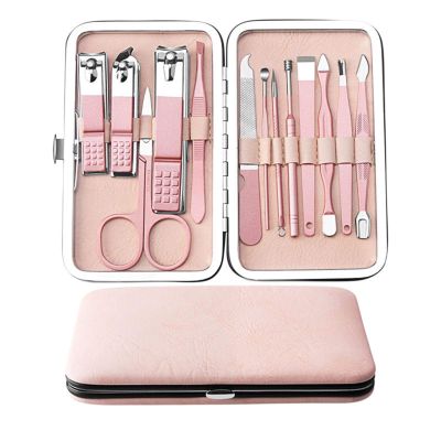 BEDCY Rose Gold Professional Manicure Set Stainless Steel Pedicure Set,Nose Hair Scissors,Eyebrow Razor Family Foot Hand Care Set (Color : 13pcs)