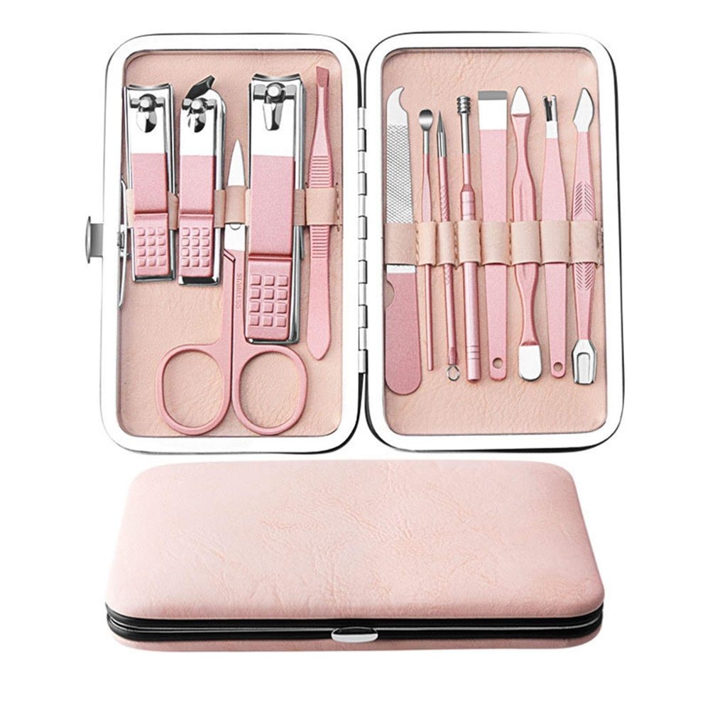BEDCY Rose Gold Professional Manicure Set Stainless Steel Pedicure Set,Nose Hair Scissors,Eyebrow Razor Family Foot Hand Care Set (Color : 13pcs)