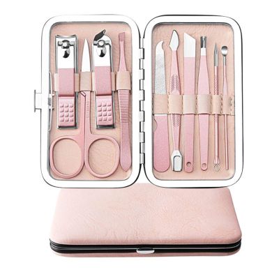 TONECY Rose Gold Professional Manicure Set Stainless Steel Pedicure Set,Nose Hair Scissors,Eyebrow Razor Family Foot Hand Care Set (Color : 10pcs)