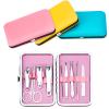 GANYUU 9pcs Portable Manicure Set Pedicure Scissor Tweezer Knife Ear Pick Utility Nail Clipper Kit Stainless Steel Nail Care Tool Sets (Color : Pink) view 1