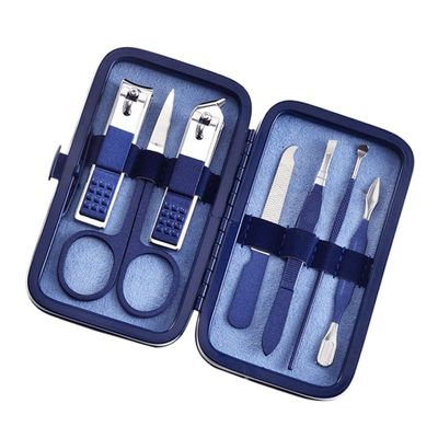 TONECY Nail Clippers Professional Pedicure Scissors Set Cuticle Eagle Hook Tweezers Manicure Nail Cutter Tool Set (Color : Blue 7pcs)
