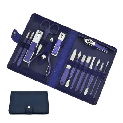 CYSUE Nail Clipper Set Household Blue Nail Scissors Tweezer Pedicure Kits Professional Nails Art Kit Manicure Tool Beauty Set (Color : 15Pcs)