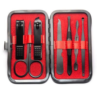 GANYUU 4-23PCS Professional Nail Clipper Pedicure Manicure Set Stainless Steel Cuticle Scissor Pusher Tweezer Nail File Nail Cutter Set (Color : 7PCS RED)