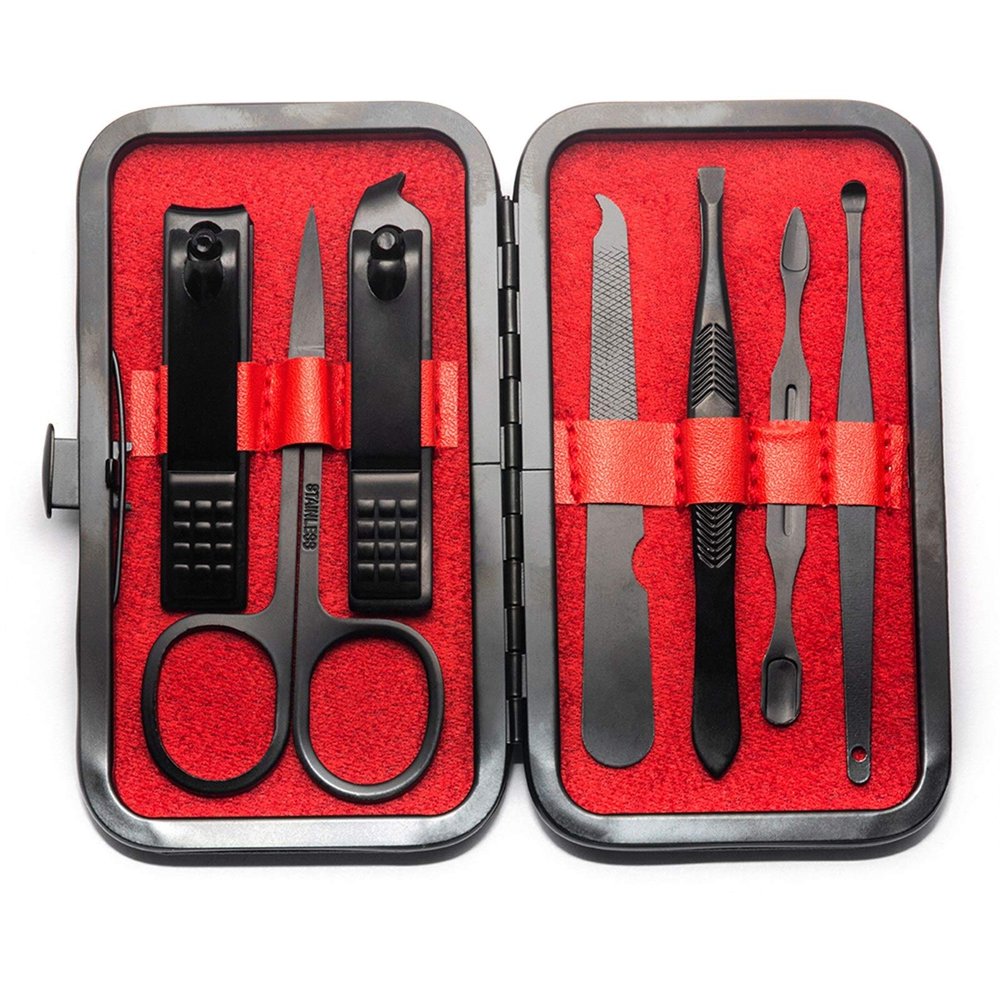 GANYUU 4-23PCS Professional Nail Clipper Pedicure Manicure Set Stainless Steel Cuticle Scissor Pusher Tweezer Nail File Nail Cutter Set (Color : 7PCS RED)