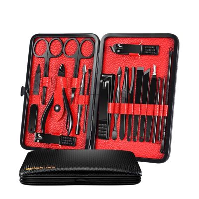 MAALYA Stainless Steel Manicure Set Pedicure kit Scissor Tweezer Ear Pick Utility Toe Nail Clipper Facial Care Tool (Color : 18 Pieces)