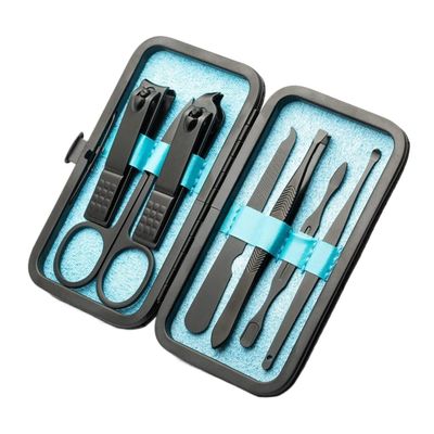 CYSUE Nail Clippers Professional Pedicure Scissors Set Cuticle Eagle Hook Tweezers Manicure Nail Cutter Tool Set (Color : 7pcs Blue)