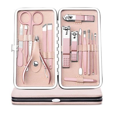 BEDCY Rose Gold Professional Manicure Set Stainless Steel Pedicure Set,Nose Hair Scissors,Eyebrow Razor Family Foot Hand Care Set (Color : Blue)