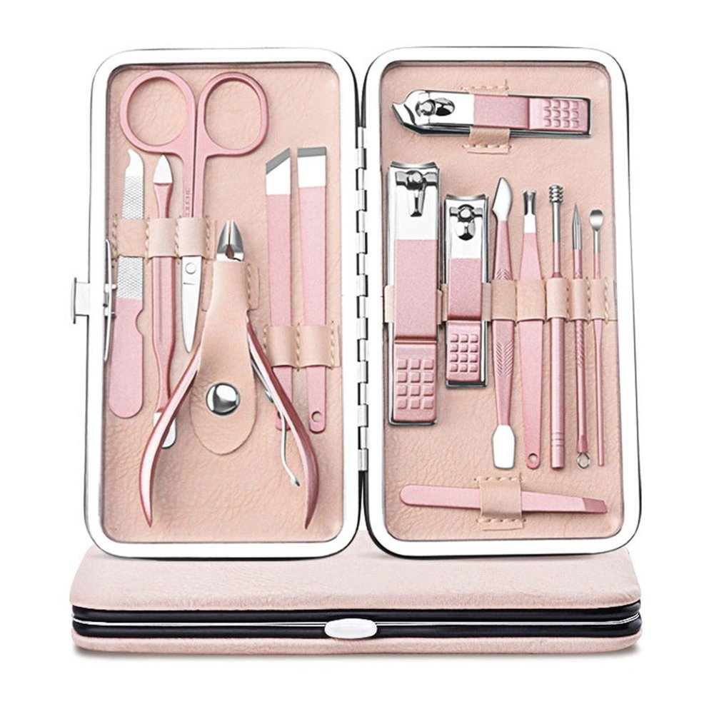 BEDCY Rose Gold Professional Manicure Set Stainless Steel Pedicure Set,Nose Hair Scissors,Eyebrow Razor Family Foot Hand Care Set (Color : Blue)