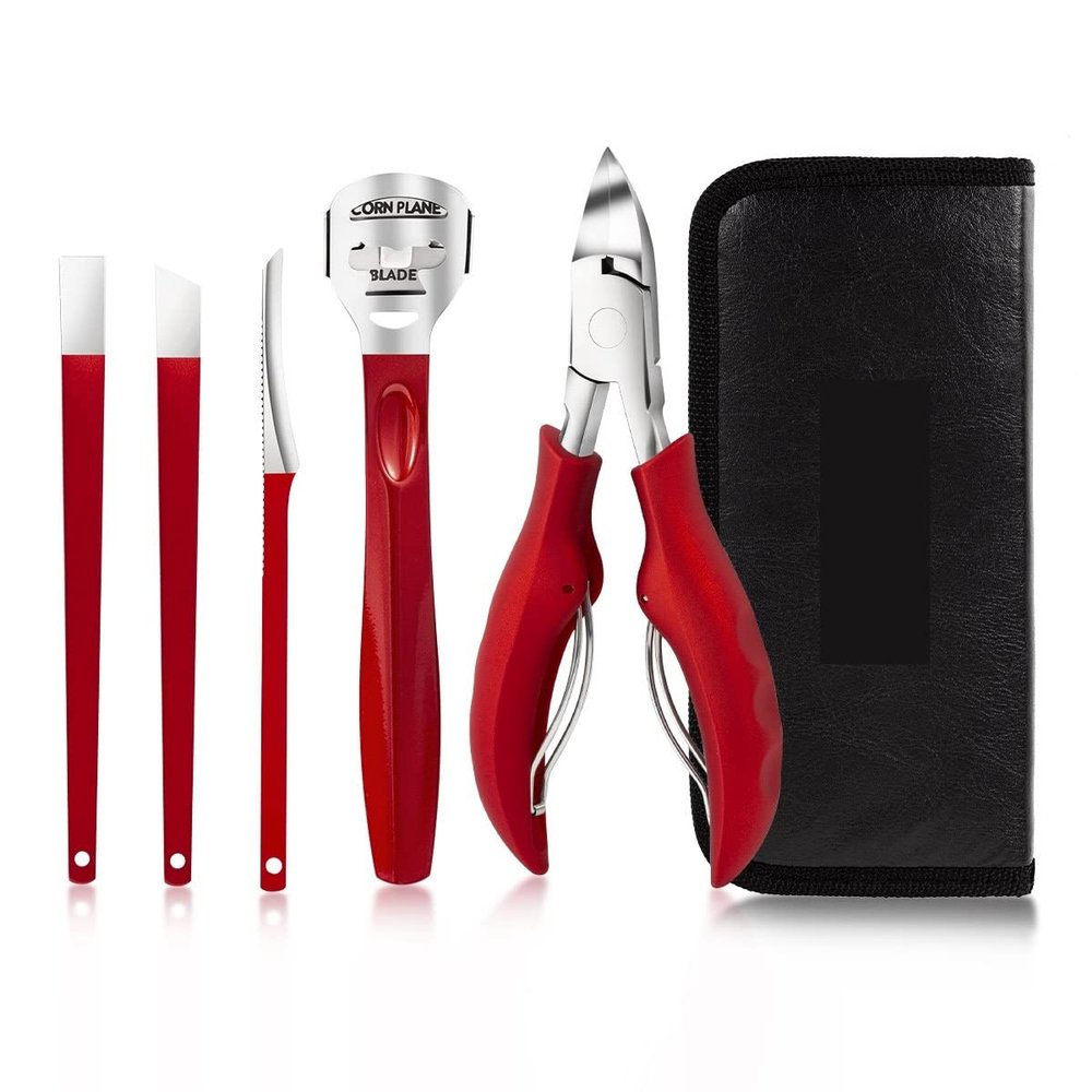 GANYUU Foot Pedicure Set Toe Nail Correction Thick Nails Ingrown Toenails Nippers Cutters Dead Skin Dirt Remover Manicure Tool (Color : 5pcs-red)
