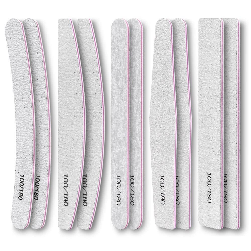 GANYUU Nail File Double Side Sanding Buffer Block Set Nail Sanding Blocks Grinding Polishing Sandpaper Nail Files for UV Gel Polish (Color : 10pcs-Mix)
