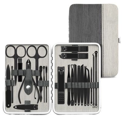 MAALYA Nail Clippers Tool Steel Professional Nail Cutter Pedicure Dead Skin Scissors Multifunction Nail Scissors Grooming Manicure Set (Color : 23pcs Gray)