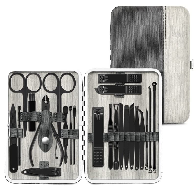 MAALYA Nail Clippers Tool Steel Professional Nail Cutter Pedicure Dead Skin Scissors Multifunction Nail Scissors Grooming Manicure Set (Color : 23pcs Gray)