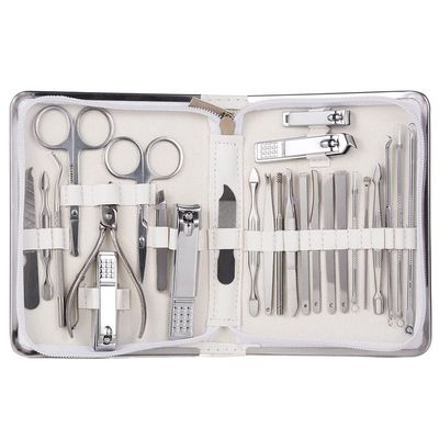 CYSUE Professional Nail Tools Sets Steel Nail Clippers Pedicure Kit Multifunctional Portable Manicure Cutter Nail Set (Color : 26pcs-White)