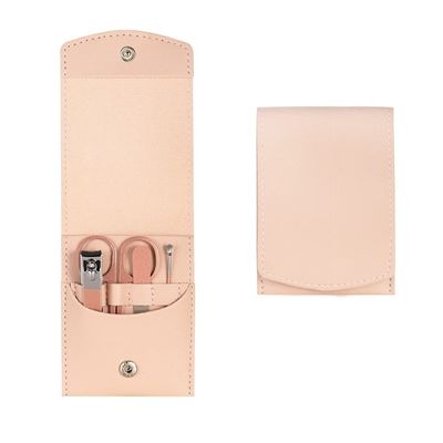 CYSUE 4-16pcs Nail Cutter Set Stainless Steel Nail Clippers Set with Folding Bag Manicure Cutter Kits Scissors Makeup Beauty Tools (Color : Pink)