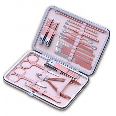 CYSUE 18Pcs Stainless Steel Nail Clipper Pedicure Set with Scissor Tweezer Professional Manicure Tools Nail Supplies Dropship (Color : 18pcs)