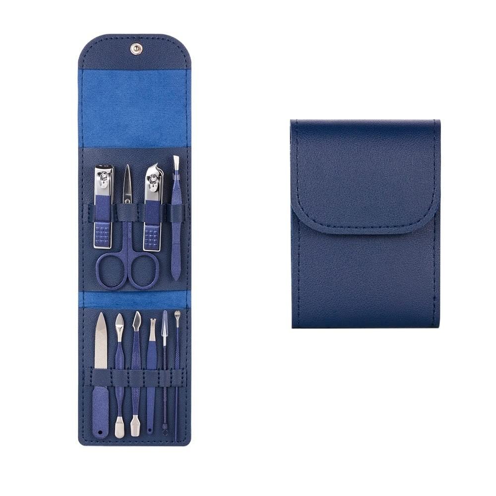 CYSUE 18/15/12/10/7/4pcs Nail Clippers Set Professional Stainless Steel Nail Scissors Tweezers Ear Spoon Acne Needle Tool Manicure Set (Color : 10 pcs Blue)