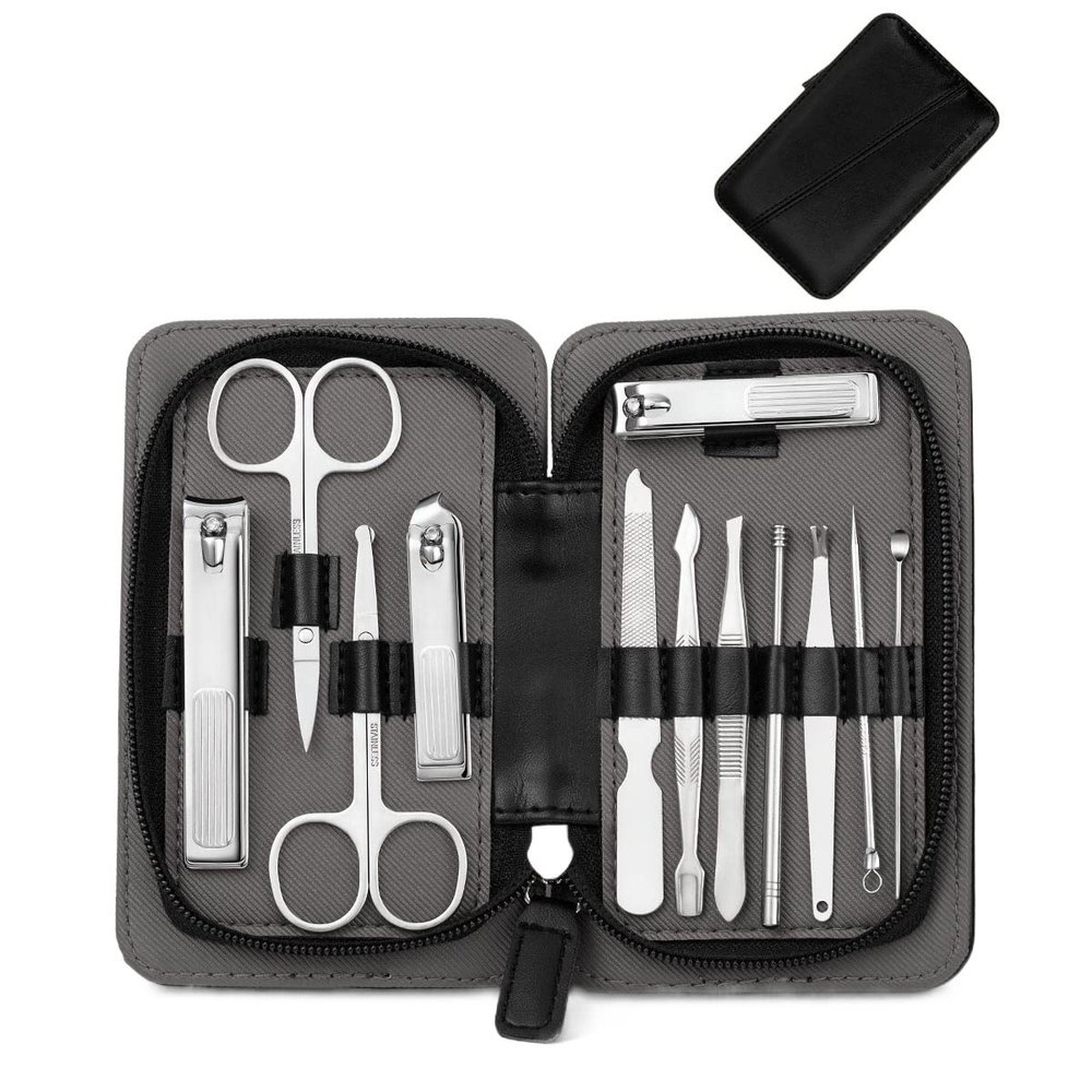 GANYUU 4-23 Pcs Professional Nail Cutter Pedicure Scissors Set Stainless Steel Eagle Hook Portable Manicure Nail Clipper Tool Set (Color : Black White)