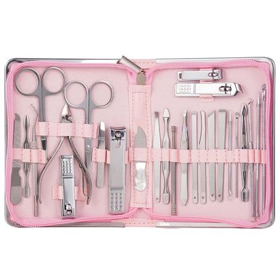 CYSUE Professional Nail Tools Sets Steel Nail Clippers Pedicure Kit Multifunctional Portable Manicure Cutter Nail Set (Color : 26pcs-Pink)