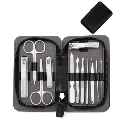 CYSUE Manicure Set Stainless Steel Nail Clippers Pedicure Pliers Nose Eyebrow Scissors Nail Cutter Personal Care Tool Travel Kit (Color : 12pcs Black)