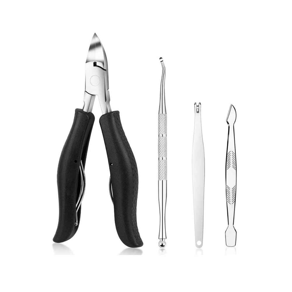 FULNES Pedicure Set Toe Nail Clippers Ingrown Toenails Nippers Cutters Dead Skin Dirt Remover Stainless Steel Manicure Cutters Tools (Color : 4pcs Black)