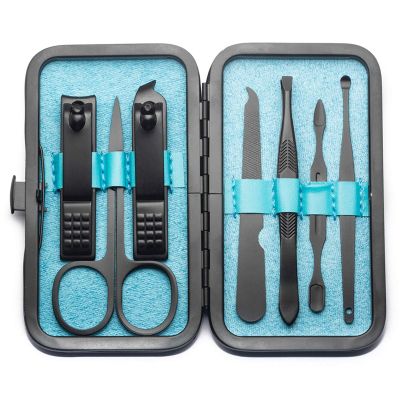 GANYUU 4-23PCS Professional Nail Clipper Pedicure Manicure Set Stainless Steel Cuticle Scissor Pusher Tweezer Nail File Nail Cutter Set (Color : 7PCS Blue)