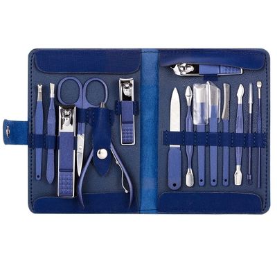 MAALYA 18/15/12/10/7/4pcs Nail Clippers Set Professional Stainless Steel Nail Scissors Tweezers Ear Spoon Acne Needle Tool Manicure Set (Color : 15 pcs Blue)