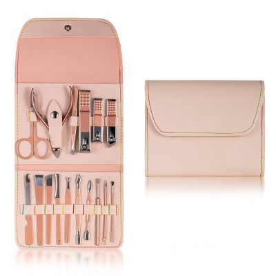 CYSUE 4-23PCS Professional Nail Clipper Pedicure Manicure Set Stainless Steel Cuticle Scissor Pusher Tweezer Nail File Nail Cutter Set (Color : 16PCS Pink)