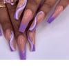 CYSUE Full Cover False Nails French Long Ballet Detachable Fake Nails Matte Shiny Flame Fake Nail Glitter Gold Line Manicure Decor (Color : 24pcs-10) view 2