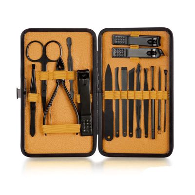 CYSUE 4-23PCS Professional Nail Clipper Pedicure Manicure Set Stainless Steel Cuticle Scissor Pusher Tweezer Nail File Nail Cutter Set (Color : 16PCS Yellow)