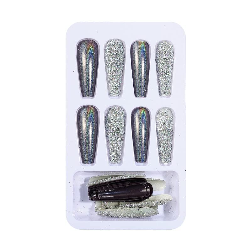 FULNES Full Cover False Nails French Long Ballet Detachable Fake Nails Matte Shiny Flame Fake Nail Glitter Gold Line Manicure Decor (Color : 24pcs-18)