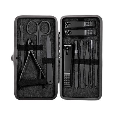 CYSUE 18 in 1 Manicure Set Stainless Steel Nail Clippers Pedicure Kit Portable Travel Household Nail Scissor Kit Nail Cutter Tool Set (Color : 12pcs Black)
